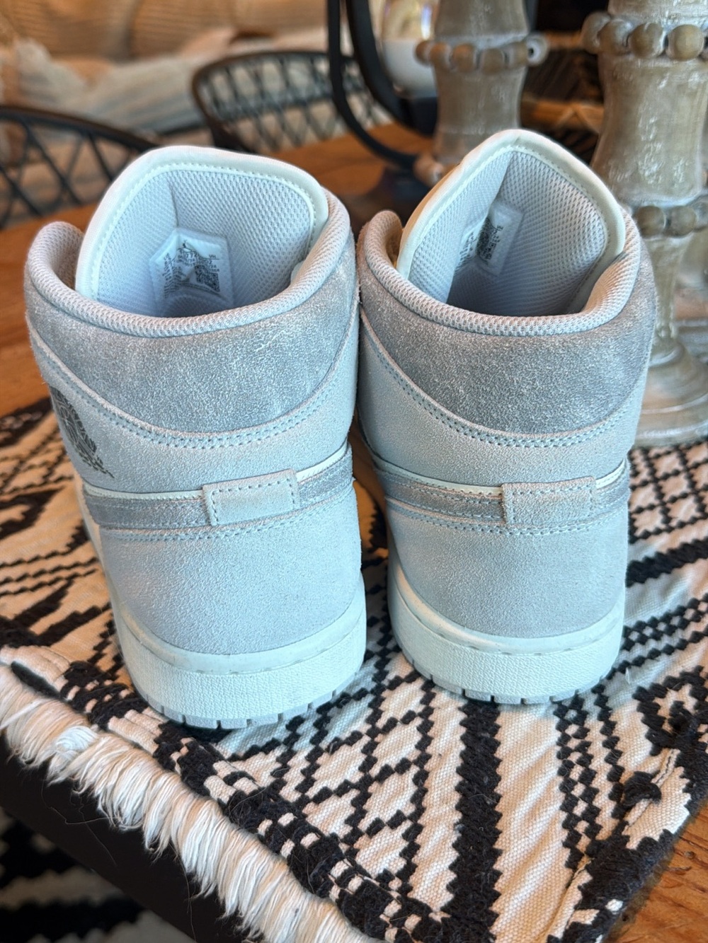 Jordan 1 Mid Women’s Sneakers in Light Gray and White Suede/Leather - Picture 3 of 5
